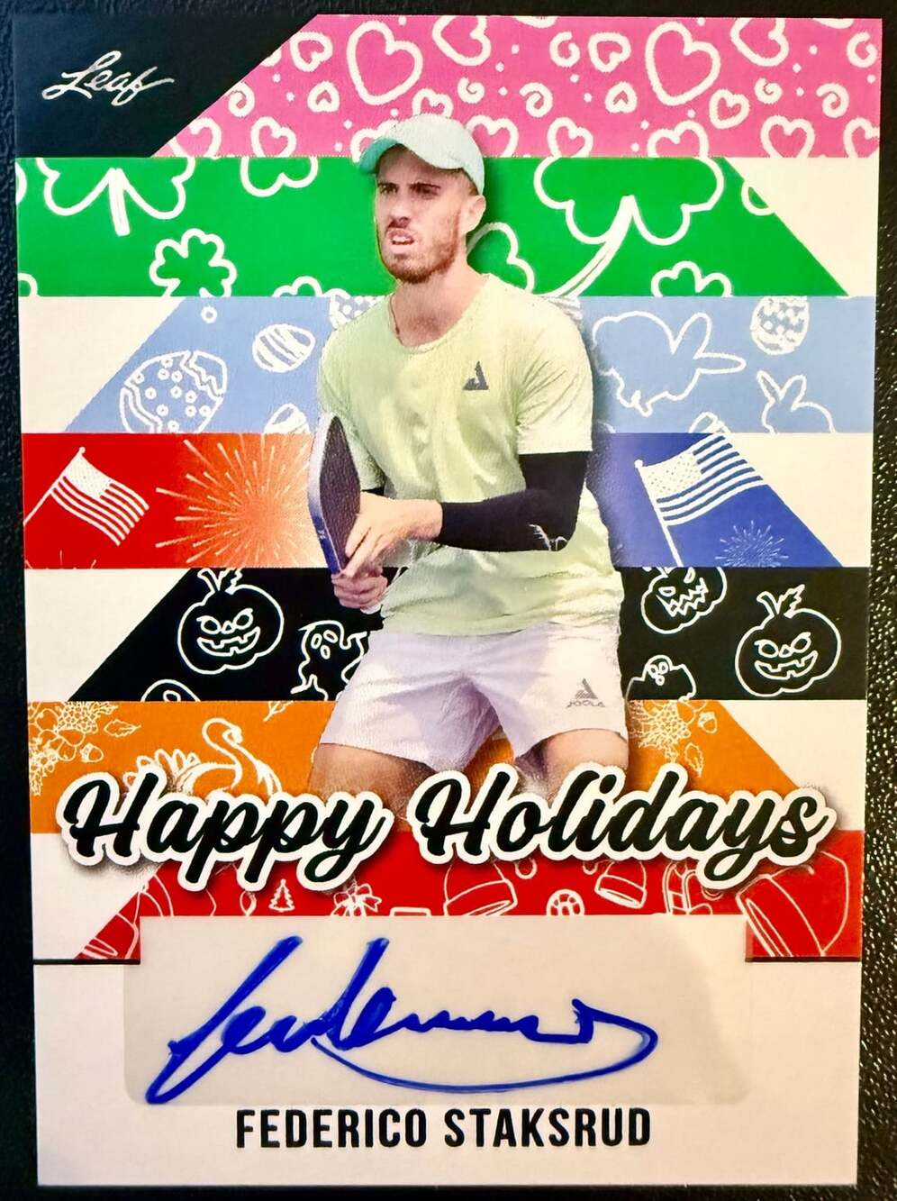 Federico Staksrud Autograph Pickleball Player Leaf Happy Holidays Trading Card